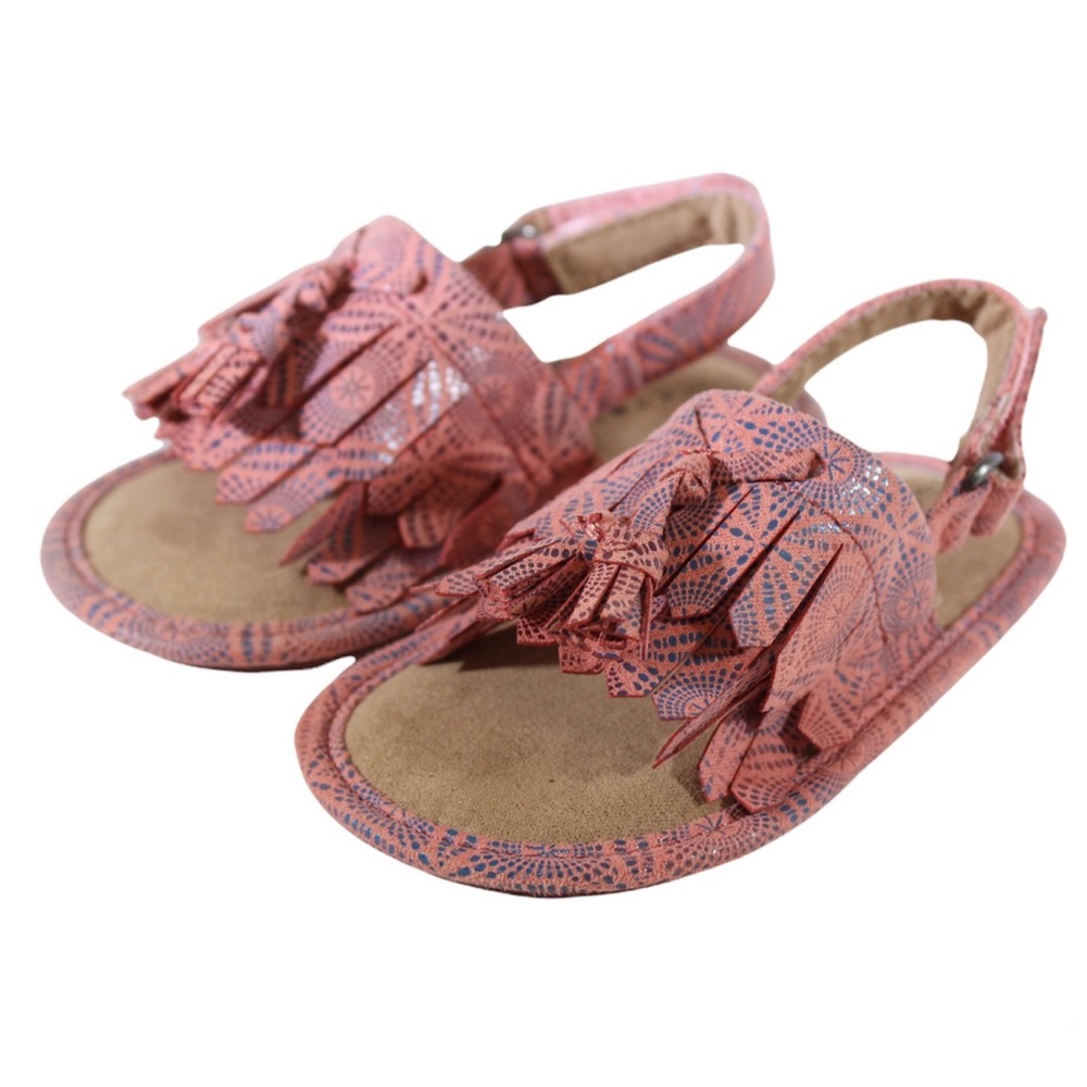 LUCKY BRAND Pink Baby Girl Boho Fringe Tassel Slip On Hook and Loop Sandals 2M